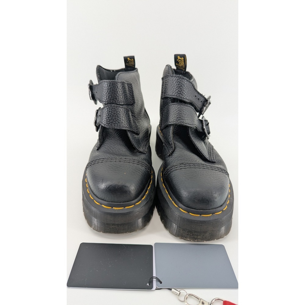 Dr. Martens Devon Flower Black Milled Nappa Leather Platform Buckle Boots 8L 6UK
